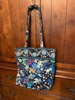 Vera Bradley Navy Quilted Floral Shoulder Tote